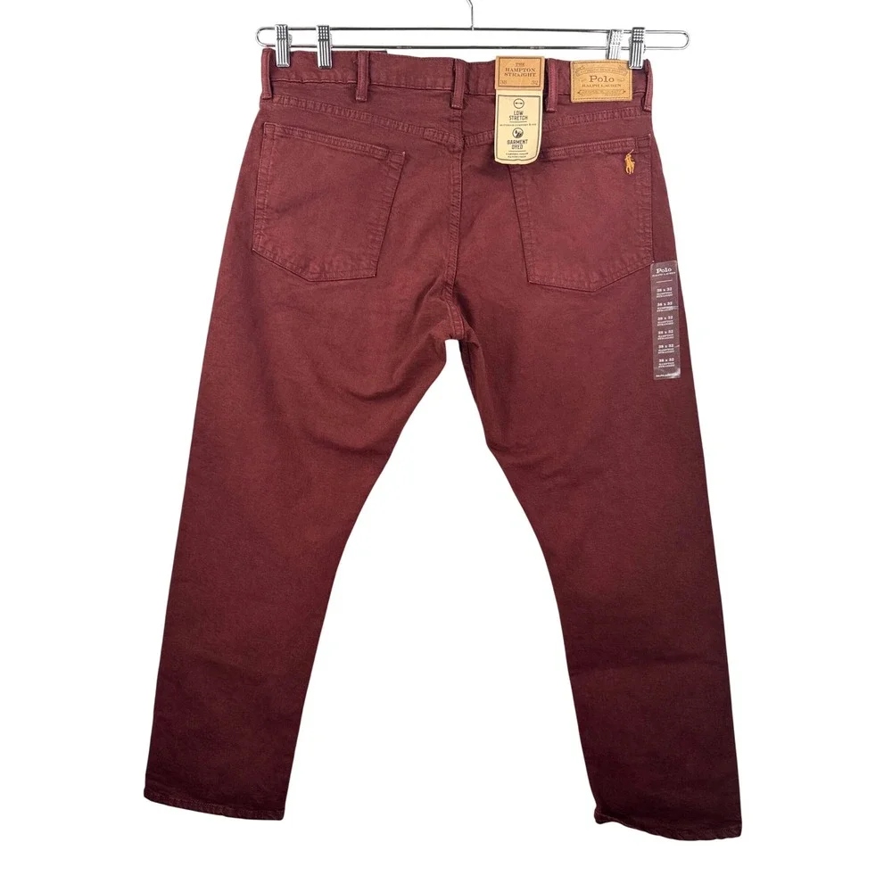 Polo Ralph Lauren Hampton Straight Mens 38x32 Burgundy Garment Dyed Jeans